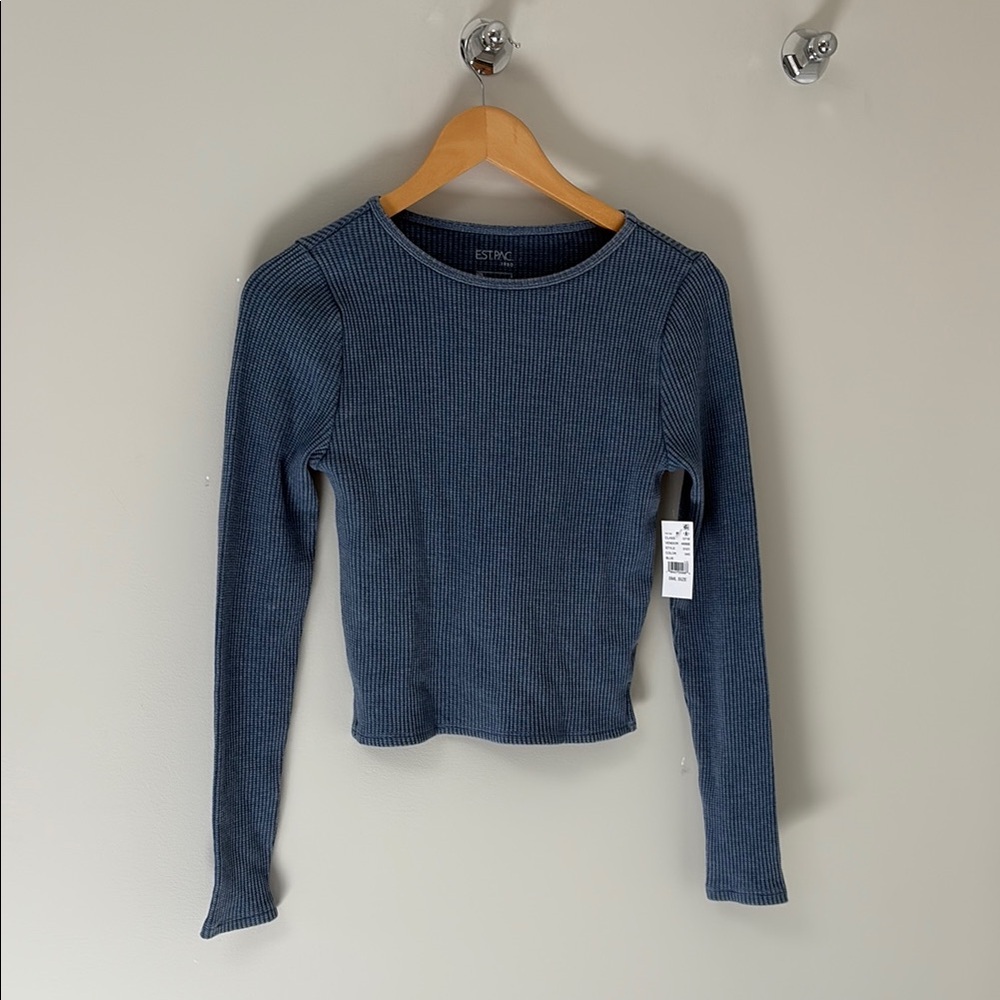 PacSun Fitted Ribbed Blue Long Sleeve Tee